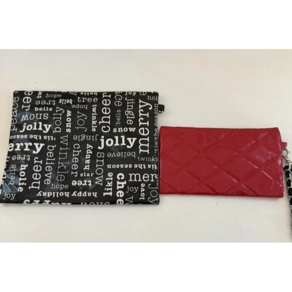 Brighton Holiday Wristlet Pouch Set Red Quilted Heart Black Joy Script Bag‎